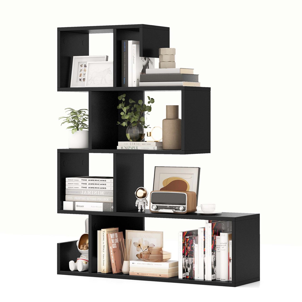 Costway 1/2 PCS 5-Tier S-Shaped Bookshelf with Open Cubes Anti-Toppling Kits Freestanding Bookcase